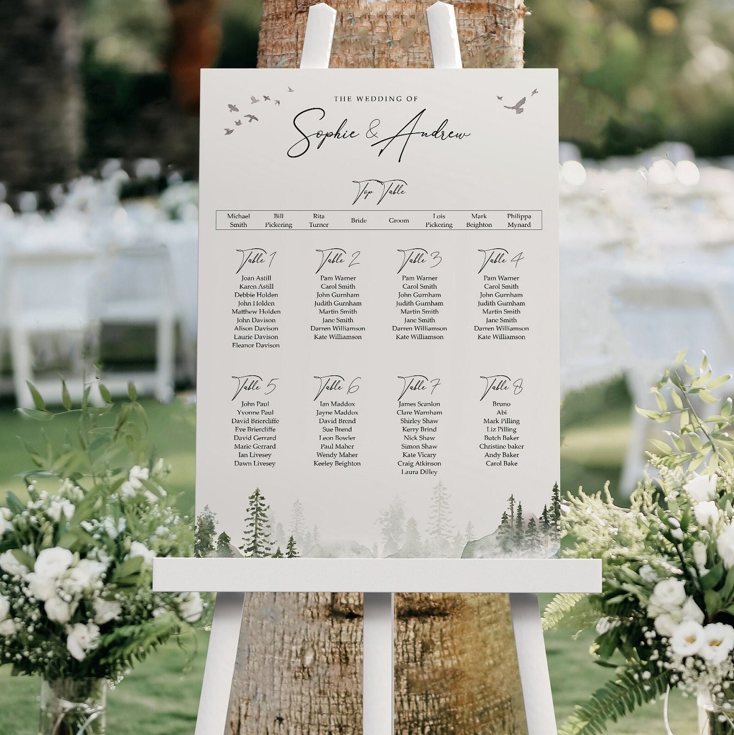 Misty Forest Table Plan Seating Chart Sign