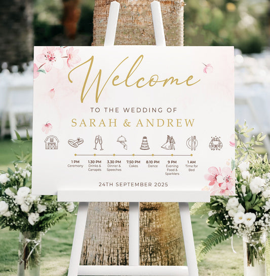 Cherry Blossom Order of the Day Wedding Welcome Sign