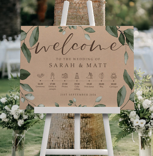 Eucalyptus Rustic Order of the Day Wedding Welcome Sign