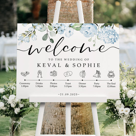 Cornflower Blue Order of the Day Wedding Welcome Sign