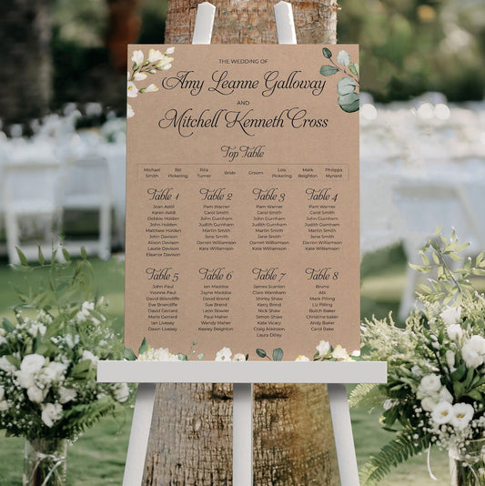 Rustic White Floral Table Plan Wedding Seating Chart Sign
