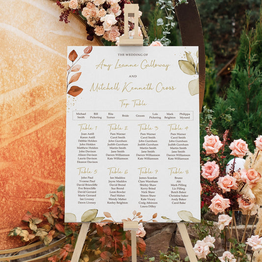 Autumn Eucalyptus Table Plan Seating Chart Sign