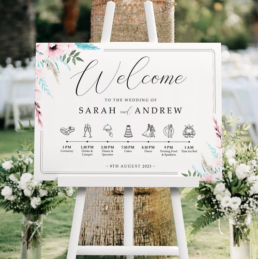 Blush Blue Order of the Day Wedding Welcome Sign