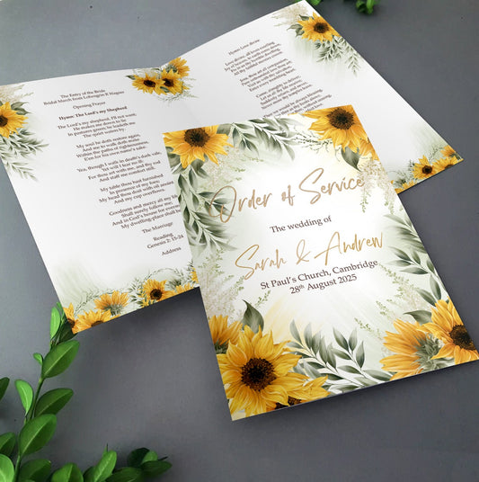Sunflowers Order of Service Booklets for Weddings