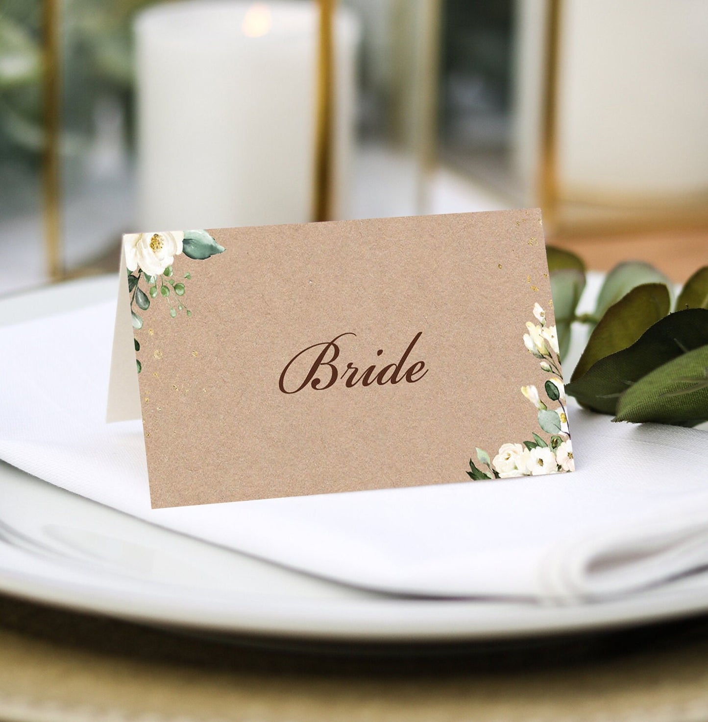 rustic place cards with guest names and menu choices