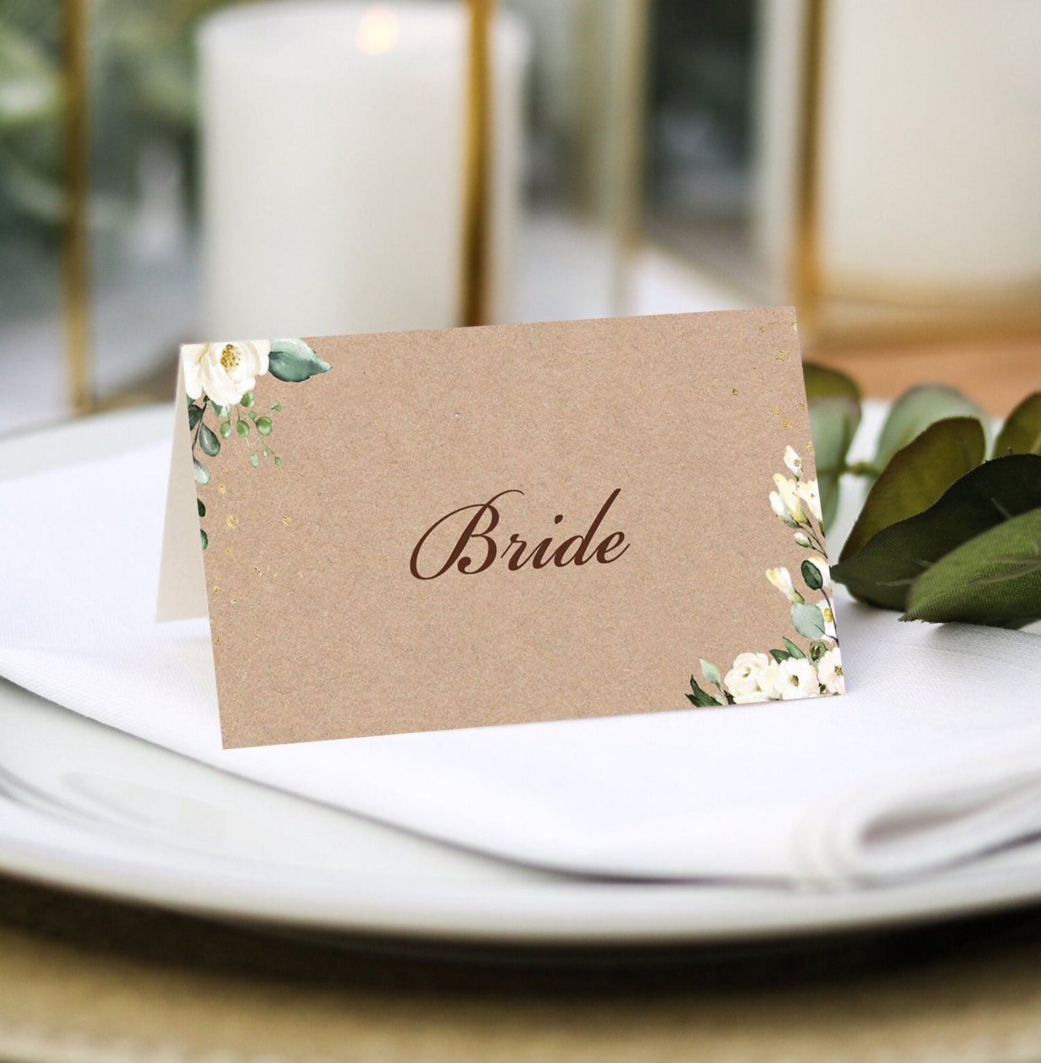 rustic place cards with guest names and menu choices