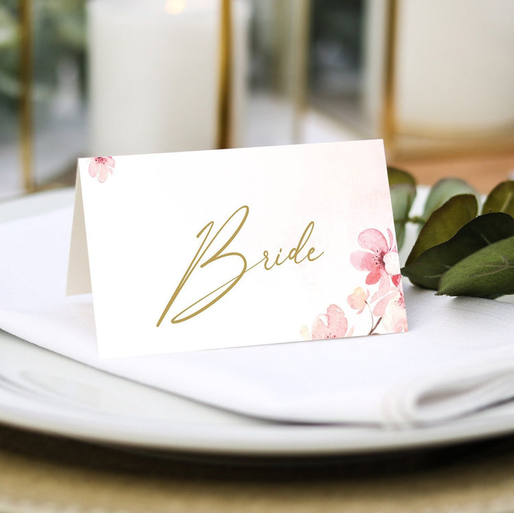 Blossom place cards with guest names and menu choices